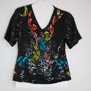 Creative Recreation Black Sequin Top with Multicolor Accents